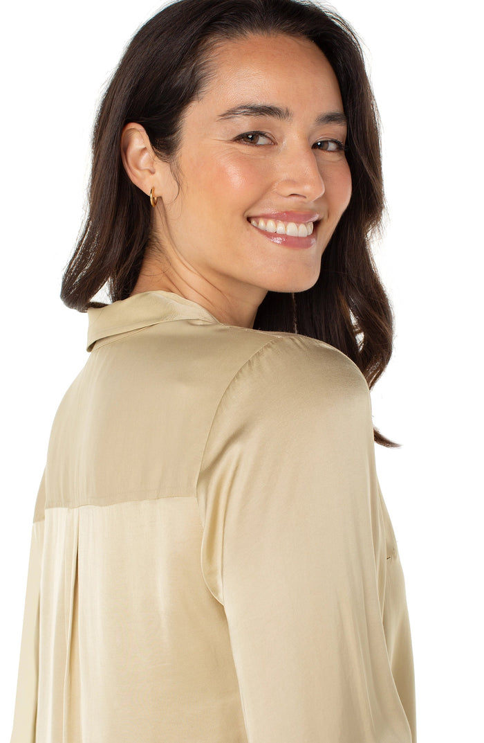 Liverpool Long Sleeve Button Front Woven Shirt (Pale Gold)