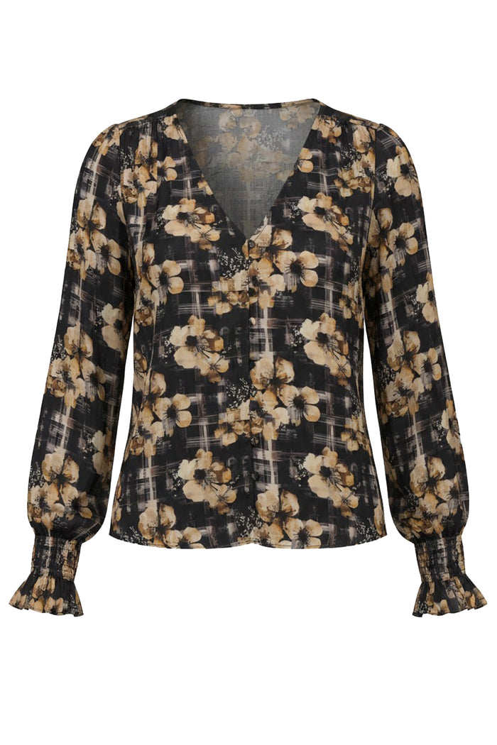 Liverpool Long Sleeve Button Front Woven Top W/ Smocking