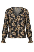 Liverpool Long Sleeve Button Front Woven Top W/ Smocking