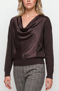Liverpool Long Sleeve Drape Neck Woven Sweater Hybrid