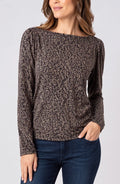 Liverpool Long Sleeve Jewel Neck Knit Top W/ Shirring