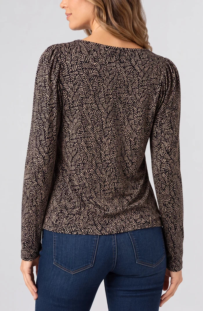 Liverpool Long Sleeve Jewel Neck Knit Top W/ Shirring