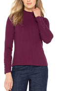 Liverpool Long Sleeve Mock Neck Knit Top W/ Button Detail (Wine Berry)