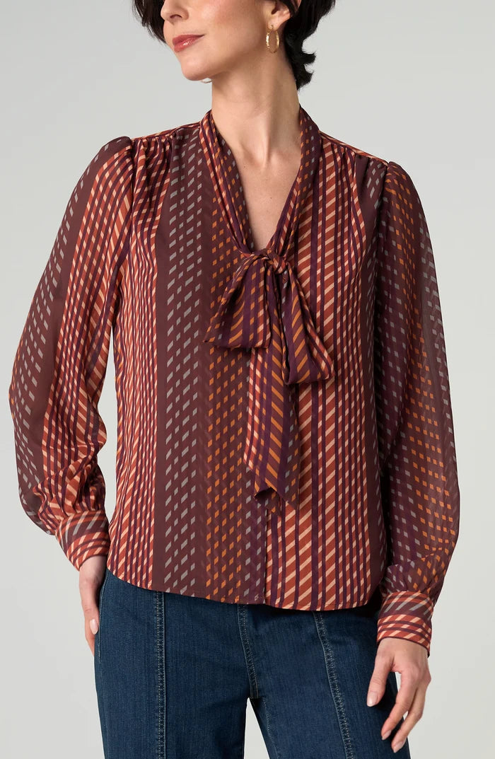 Liverpool Long Sleeve Woven Blouse W/ Neck Tie