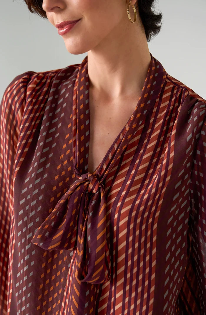 Liverpool Long Sleeve Woven Blouse W/ Neck Tie