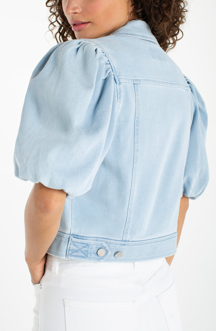 Liverpool Puff Sleeve Cropped Trucker Jacket (Marine Sea)