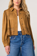 Liverpool Puff Sleeve Jacket W/ Laser Cut Hem