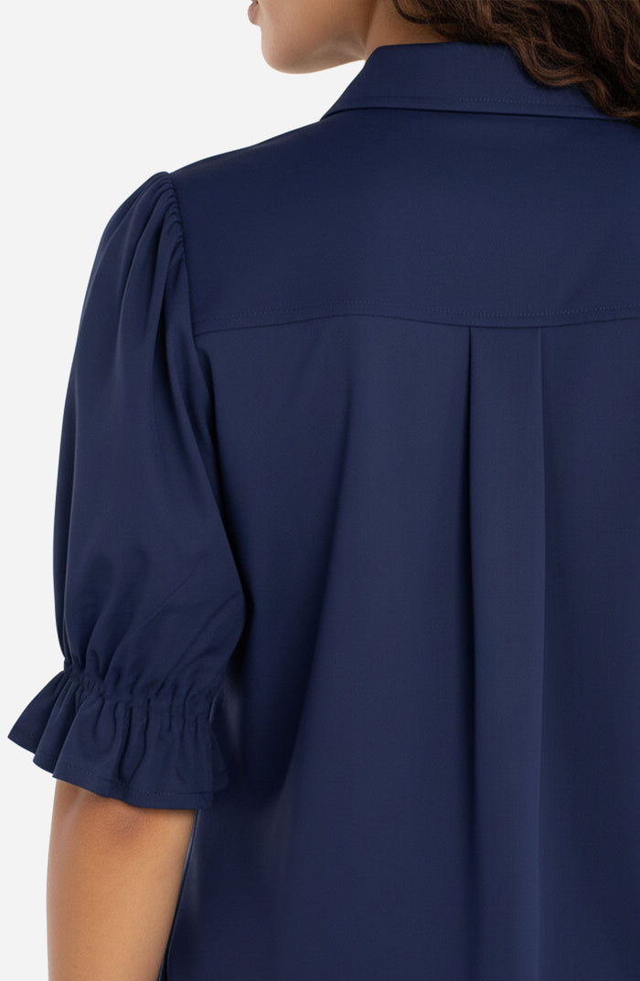 Liverpool Puff Sleeve Snap Front Knit Shirt (Navy)