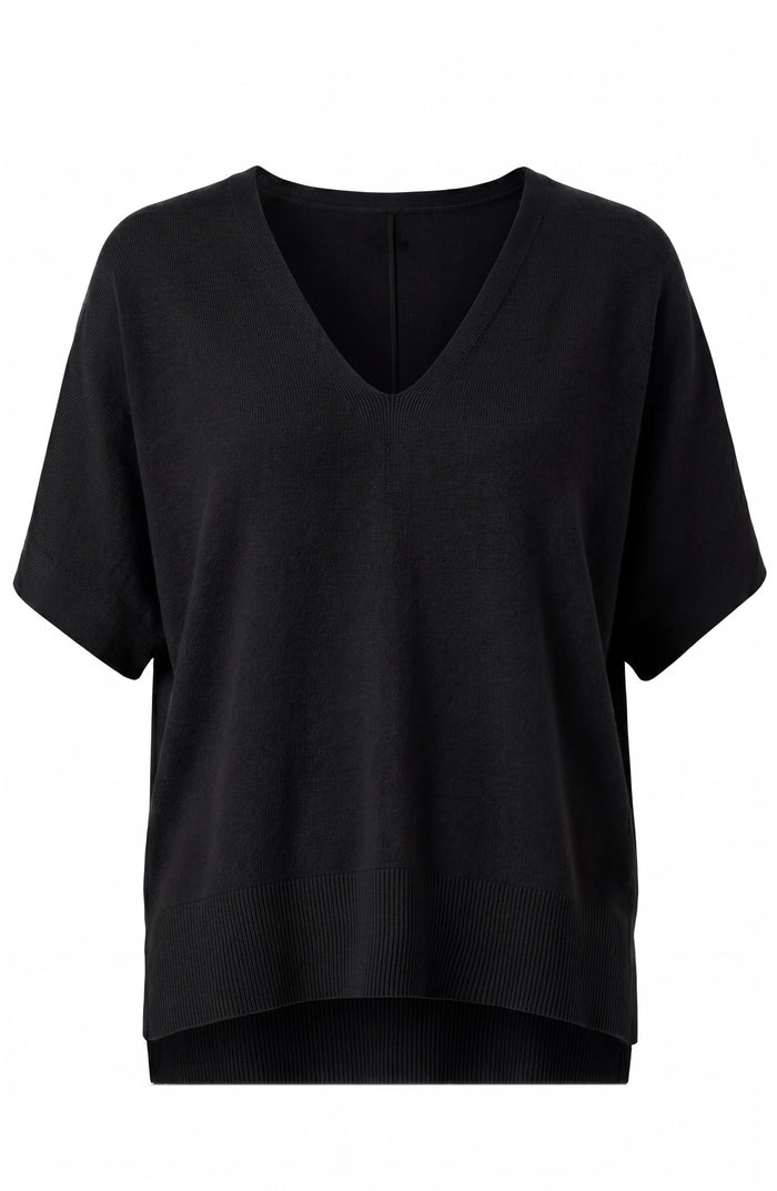 Liverpool Short Sleeve V-Neck Dolman Popover Sweater (Black)