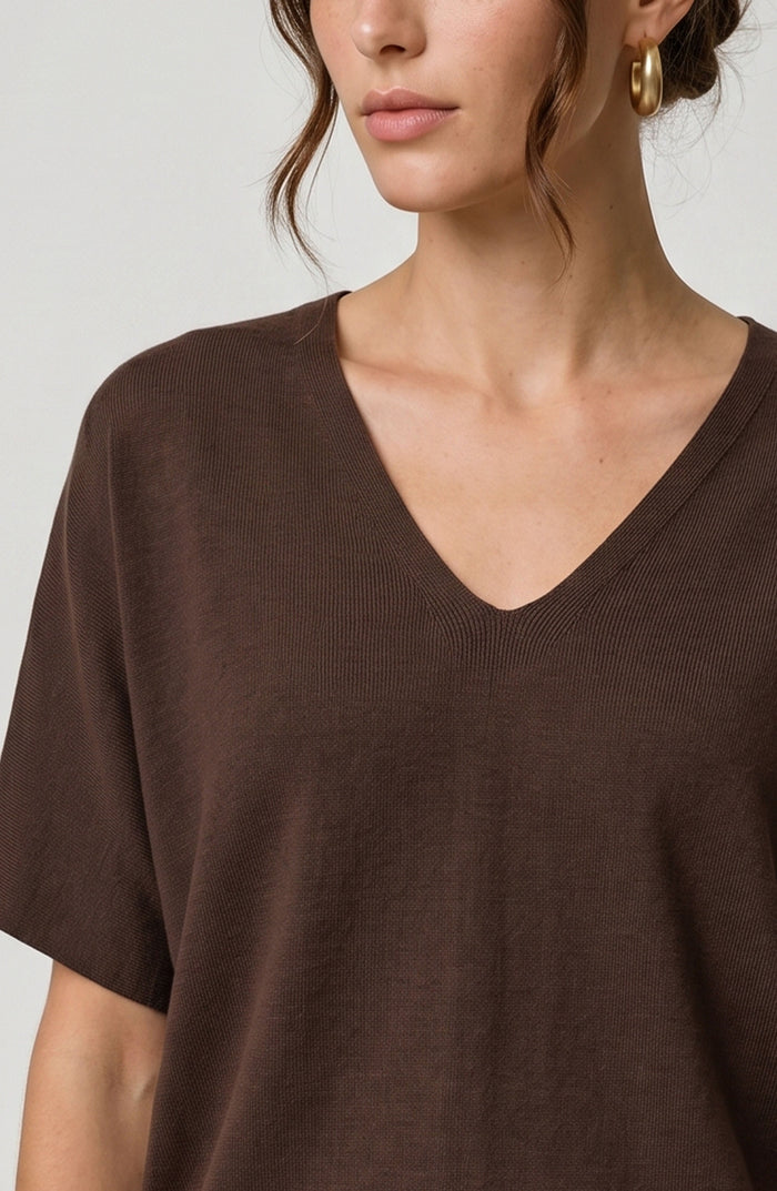Liverpool Short Sleeve V-Neck Dolman Popover Sweater (Java)