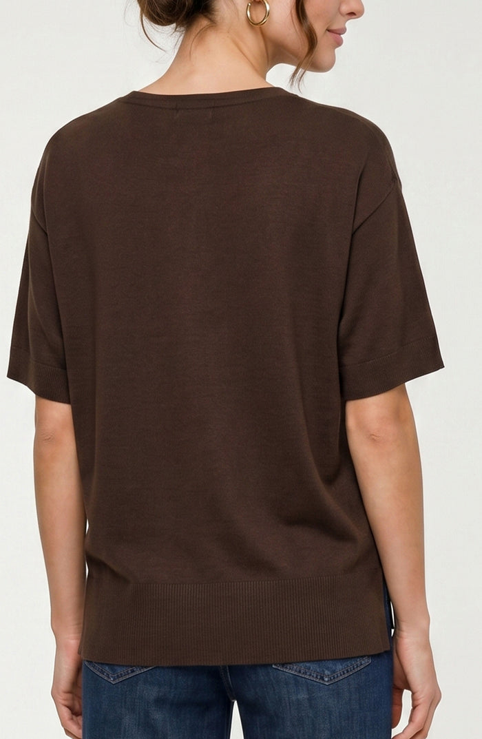Liverpool Short Sleeve V-Neck Dolman Popover Sweater (Java)