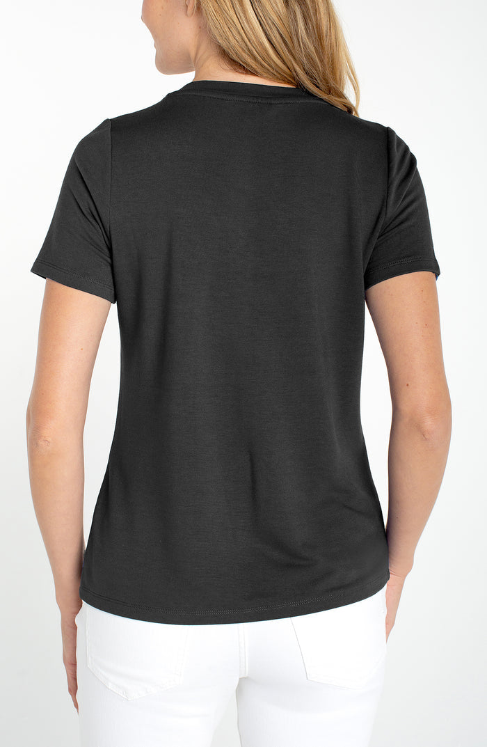 Liverpool Short Sleeve V-neck Knit Tee (black)