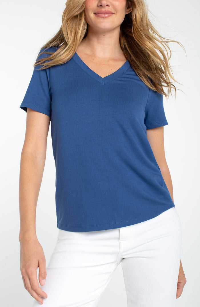 Liverpool Short Sleeve V-Neck Knit Tee (Liberty Blue)