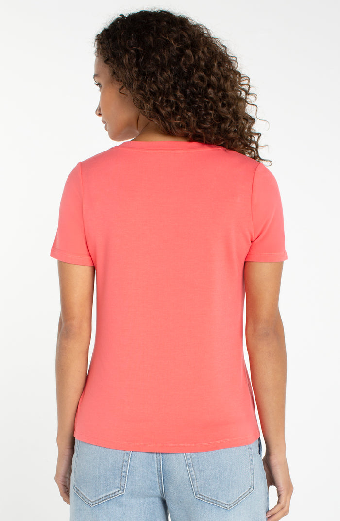 Liverpool Short Sleeve V-Neck Knit Tee (Sunset Coral)