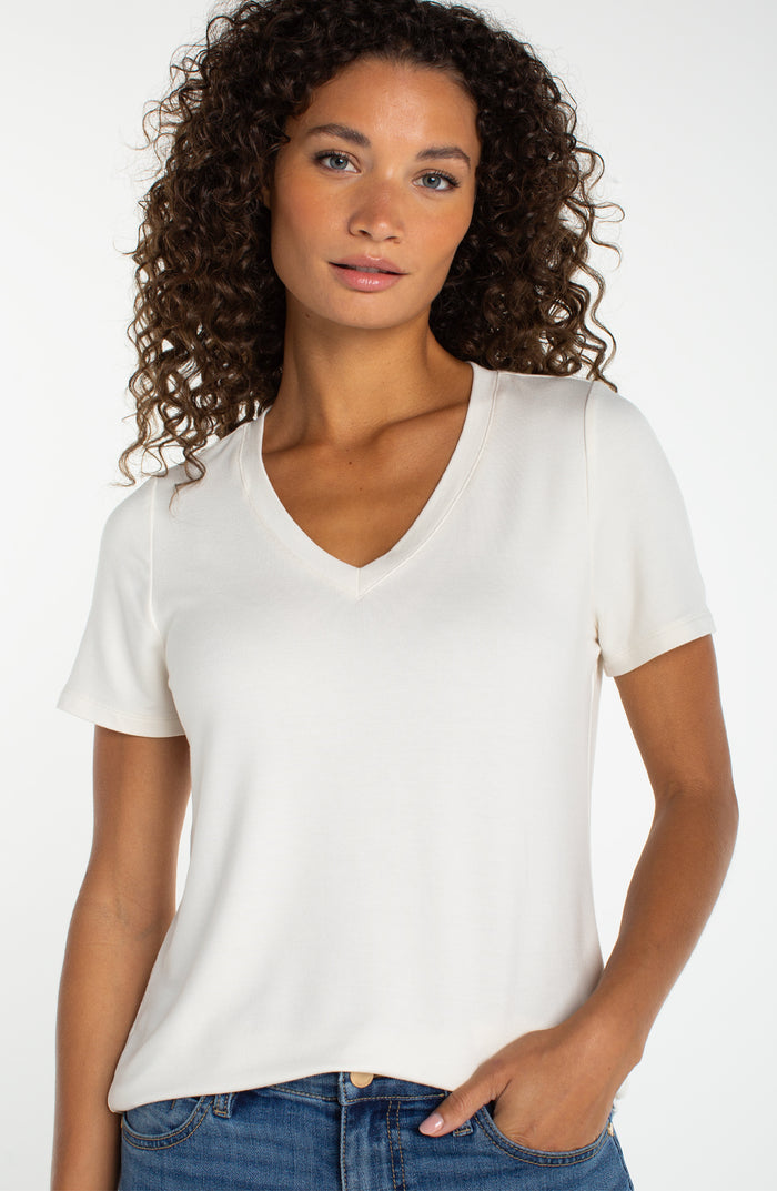 Liverpool Short Sleeve V-neck Knit Tee (white)