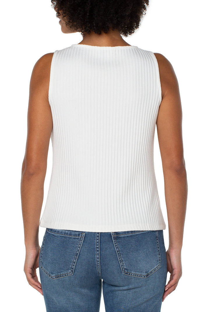 Liverpool Sleeveless Boat Neck Rib Knit Top (Snow)