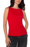 Liverpool Sleeveless Boat Neck Rib Knit Top (Tango Red)