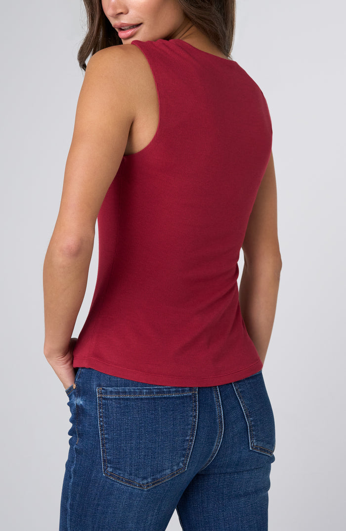 Liverpool Sleeveless Built-in Bra Knit Top (Dark Cranberry)