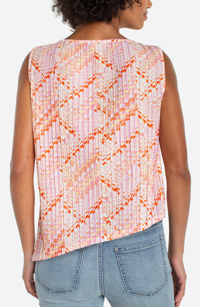 Liverpool Sleeveless Crew Neck Asymmetrical Hem Knit Top