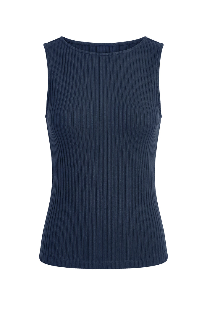 Liverpool Sleeveless High Boatneck Rib Knit Top (Club Navy)