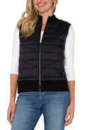 Liverpool Sleeveless Quilted Front Full Zip Sweater Vest (Black)