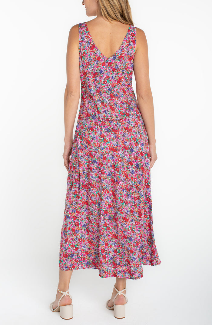 Liverpool Sleeveless Ruffle Front Woven Maxi Dress