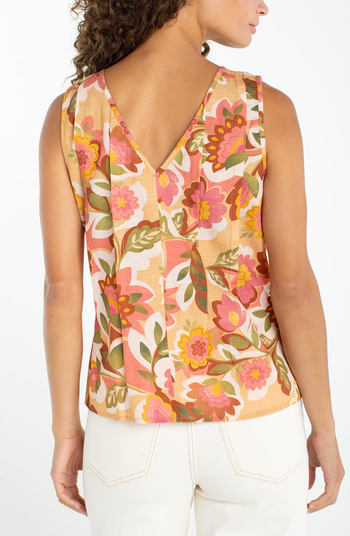 Liverpool Sleeveless V-Neck Woven Top W/ Pintucks