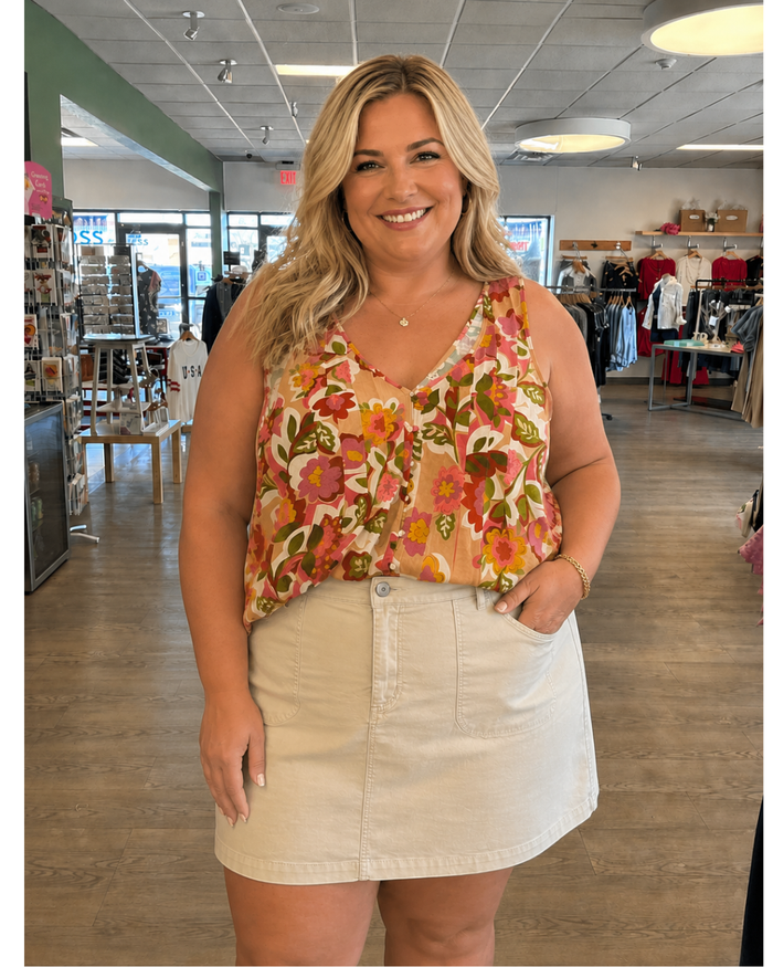 Liverpool Sleeveless V-Neck Woven Top W/ Pintucks