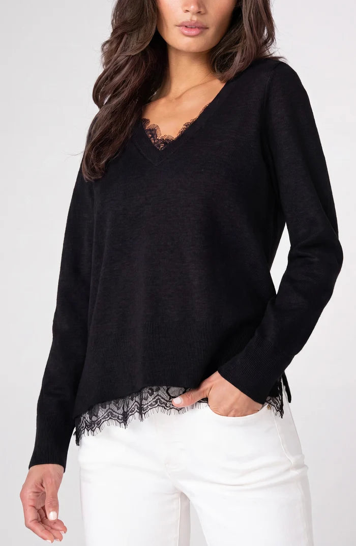 Liverpool V-Neck Long Sleeve Sweater W/ Lace