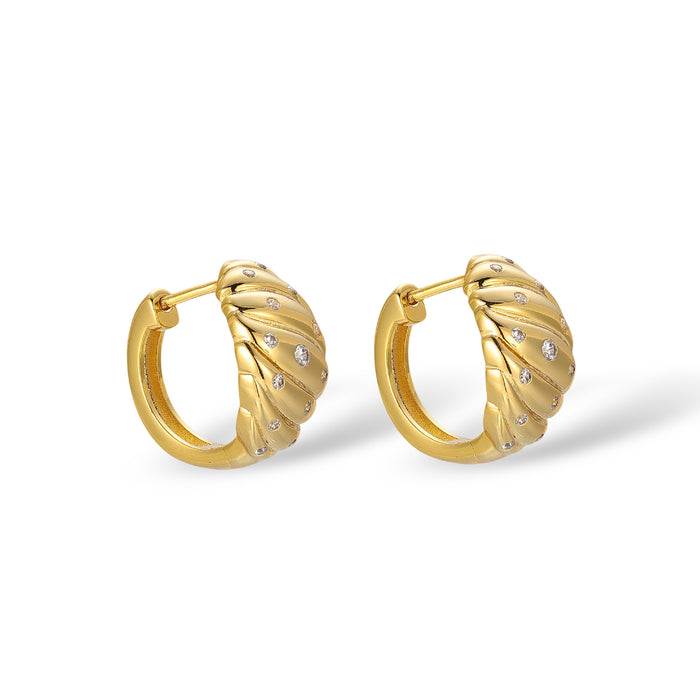 Livia 14K Gold Croissant Ribbed Huggie Earrings