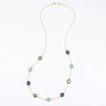 Long Aqua Chalcedony, Labradorite, Kyanite bezel station necklace