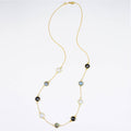 Long Labradorite, Moonstone and Black Onyx bezel station necklace