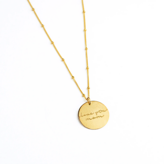 personalizeddiscnecklaceloveyoumommessagenecklacemother_sdaygiftforhergold-filleddiscpendantonSatellitechain
