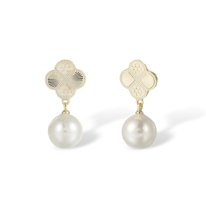Lucinda 14K Gold Trèfle Pearl Drop Earrings