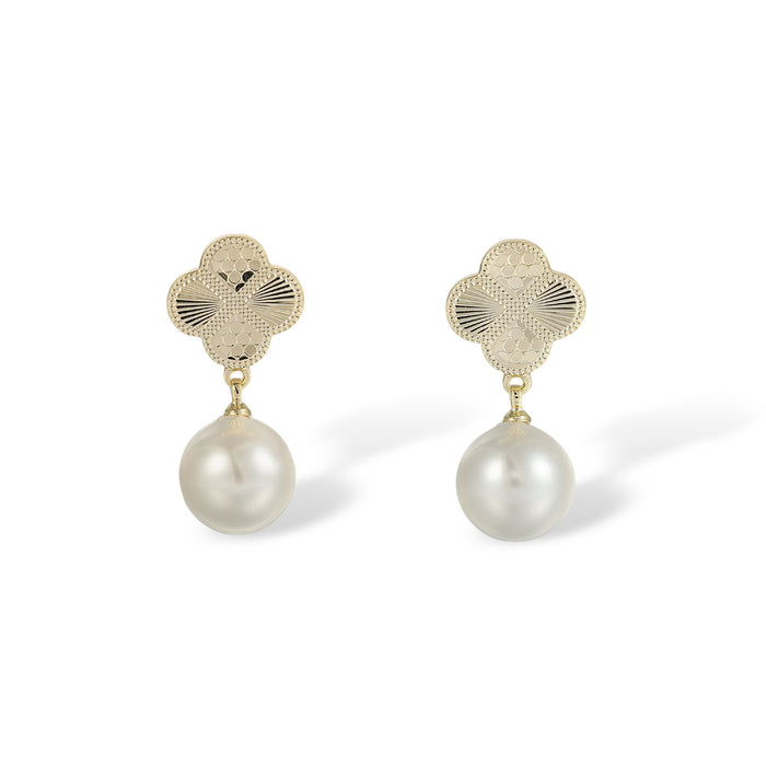 Lucinda 14K Gold Trèfle Pearl Drop Earrings