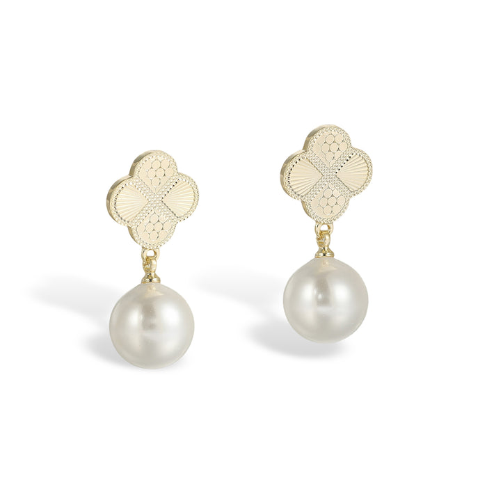 Lucinda 14K Gold Trèfle Pearl Drop Earrings