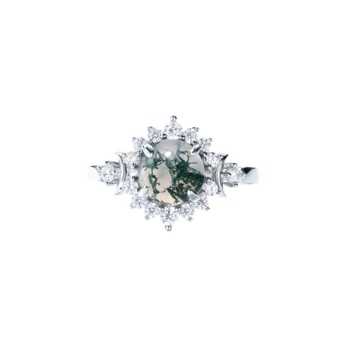 Madenn White Round Moss Open Ring