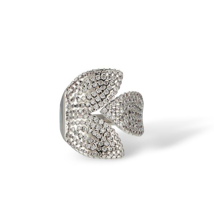Marly White Leaf Open Ring
