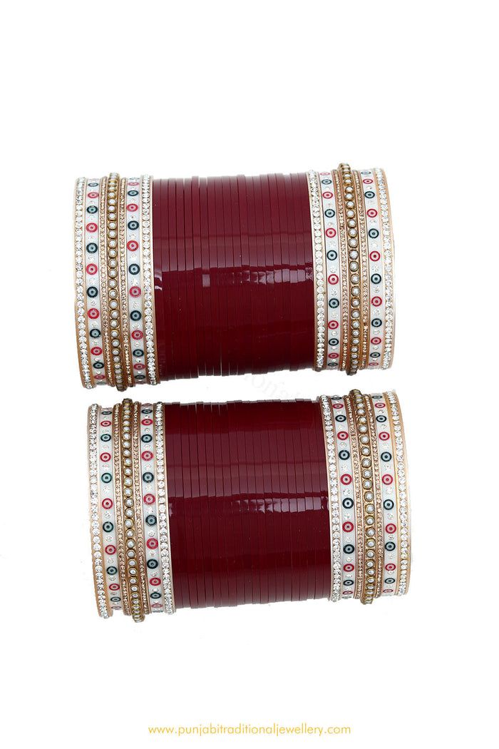Maroon Colour Dotted Pearl Bridal Chura By PTJ