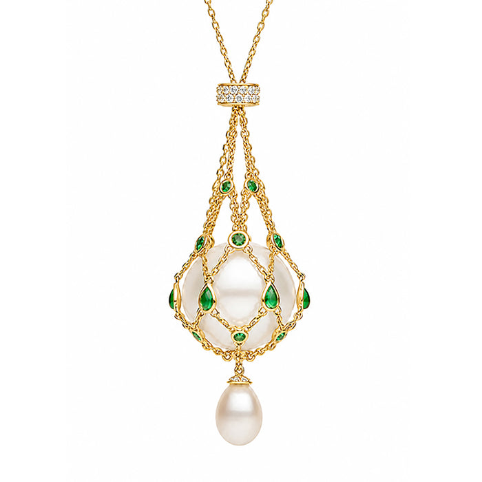 Mathilda Green Accent Pearl Pendant Necklace