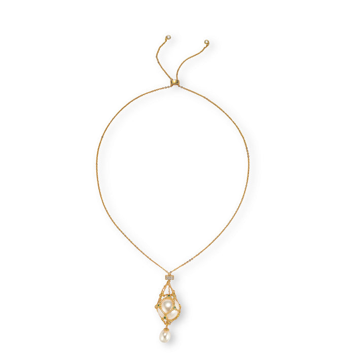 Mathilda Green Accent Pearl Pendant Necklace