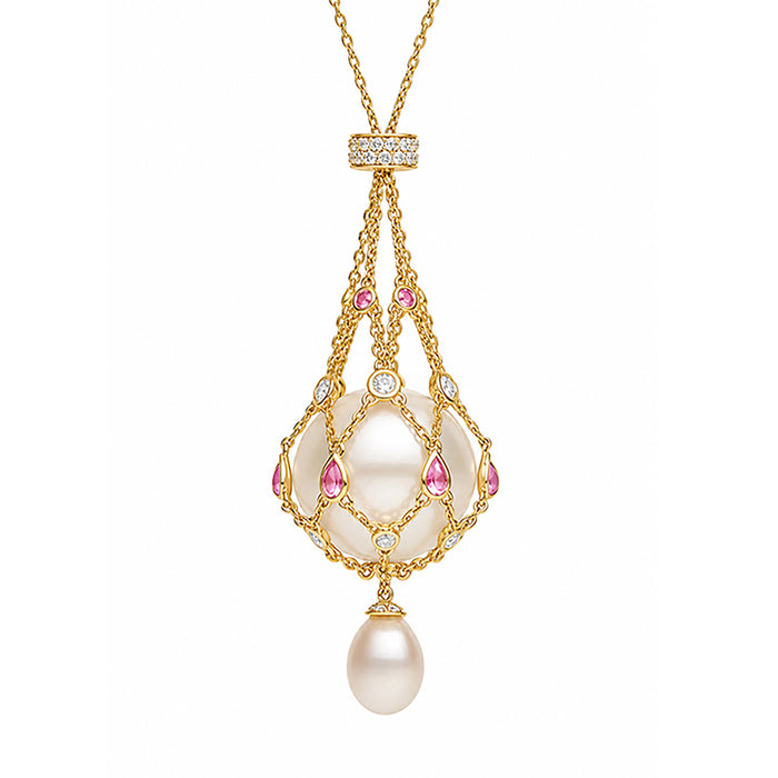 Mathilda Pink Accent Pearl Pendant Necklace