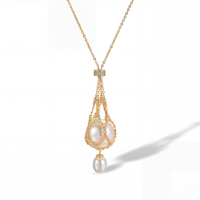 Mathilda Pink Accent Pearl Pendant Necklace