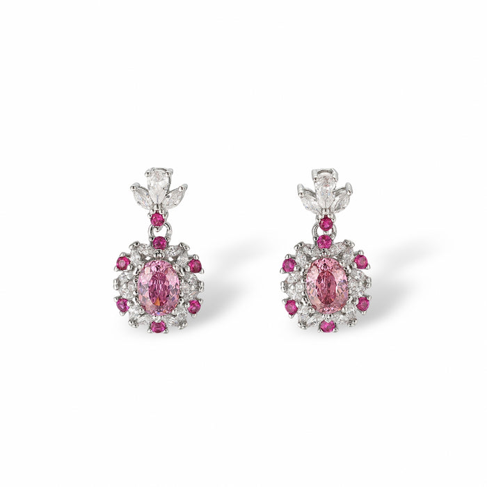 Mégane Pink Oval  Floral Drop Earrings