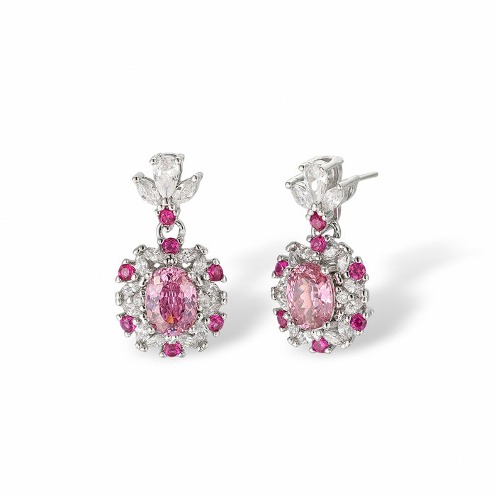 Mégane Pink Oval  Floral Drop Earrings