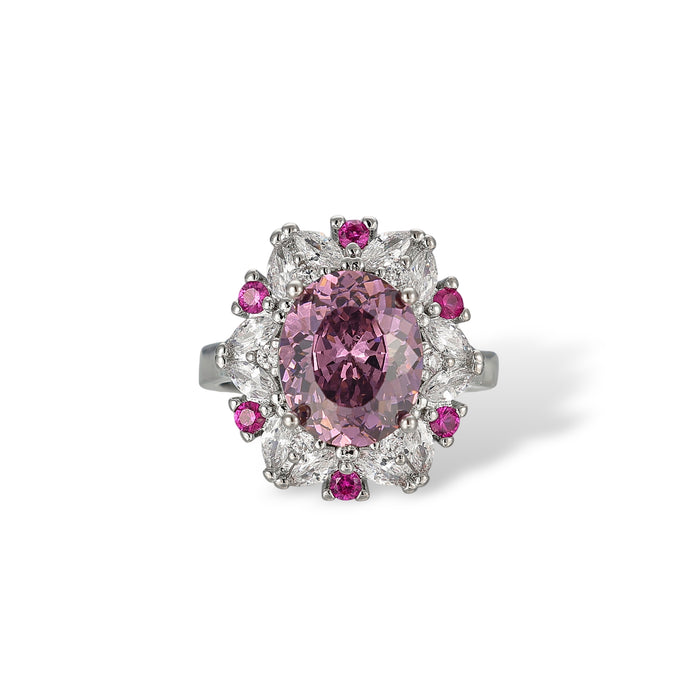 Mégane Pink Oval  Floral Open Ring
