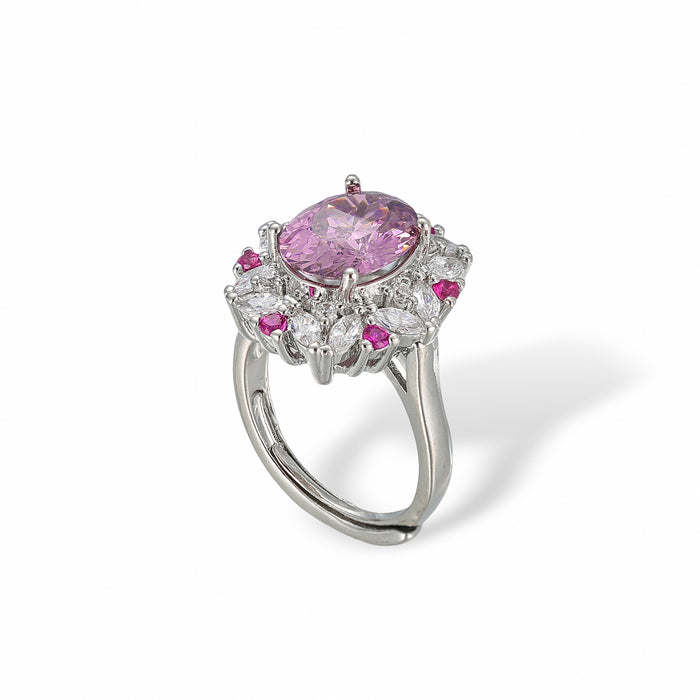 Mégane Pink Oval  Floral Open Ring