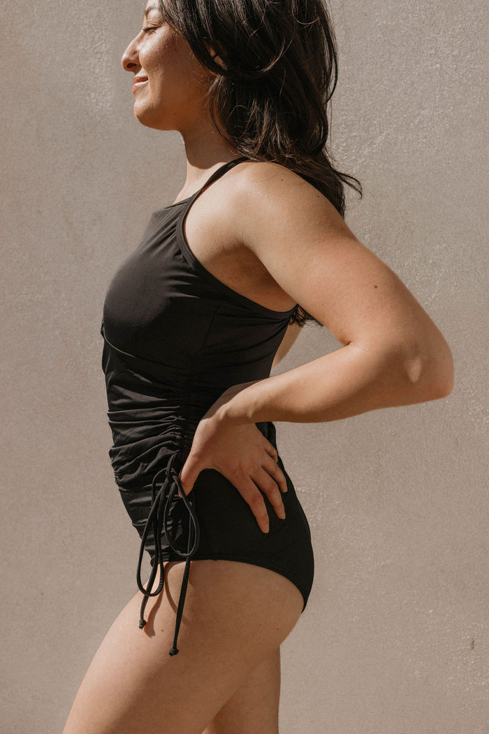 Mia High Rise Bottoms | Black Modest High Waisted Bikini
