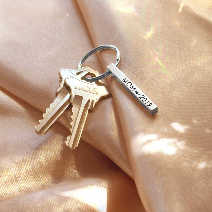 Custom engraved bar keychain attached to house keys stainless steel personalized keyring gift for him