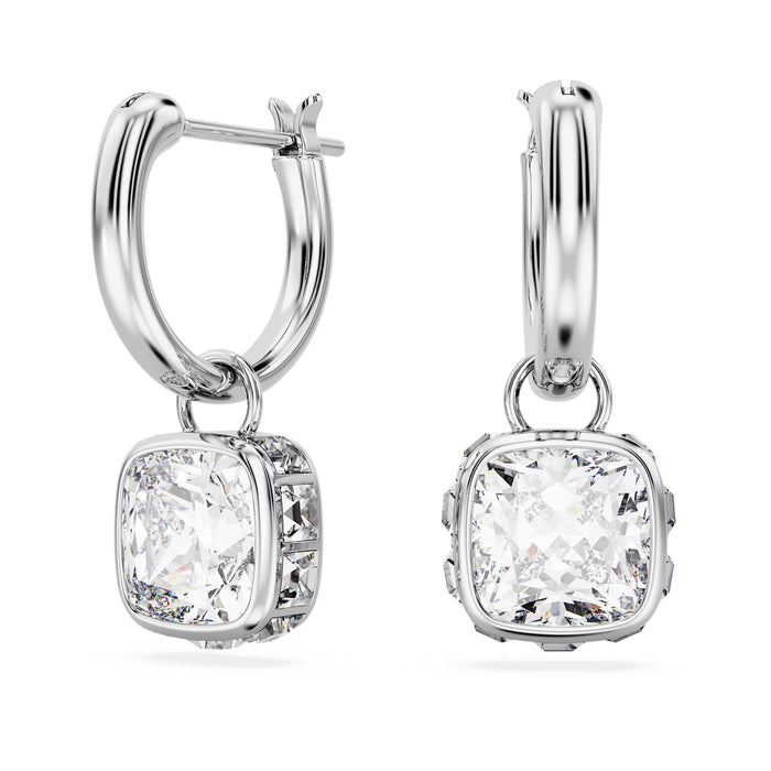 Mini Hoop hoop earrings Round cut, White, Rhodium plated